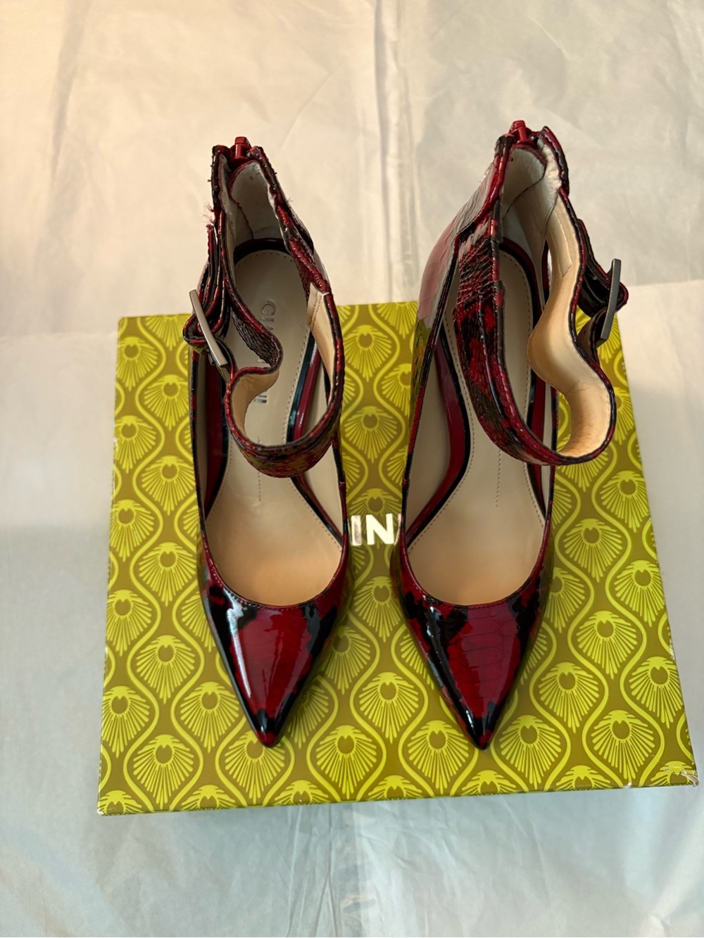 Gianni Bini Red Snake Print Ankle Strap Stiletto Pumps